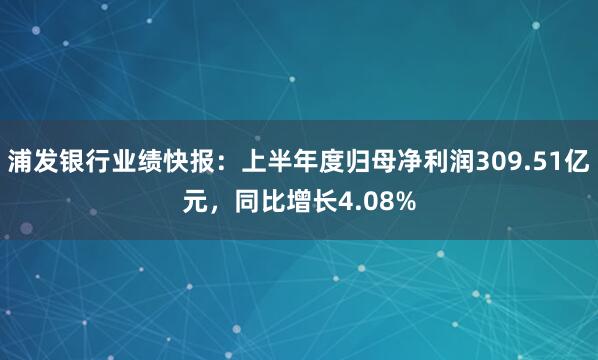 浦发银行业绩快报：上半年度归母净利润309.51亿元，同比增长4.08%