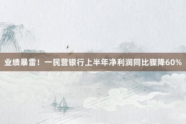 业绩暴雷！一民营银行上半年净利润同比骤降60%