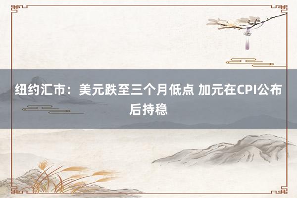 纽约汇市：美元跌至三个月低点 加元在CPI公布后持稳