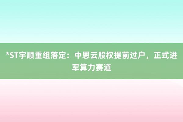 *ST宇顺重组落定：中恩云股权提前过户，正式进军算力赛道