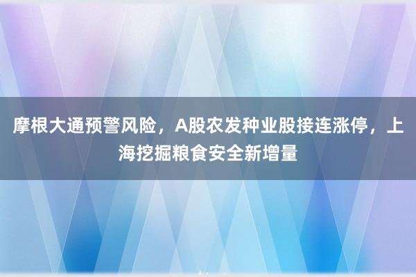 摩根大通预警风险，A股农发种业股接连涨停，上海挖掘粮食安全新增量