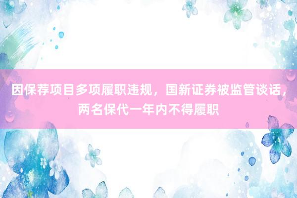 因保荐项目多项履职违规，国新证券被监管谈话，两名保代一年内不得履职