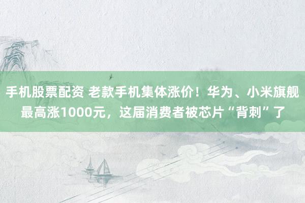 手机股票配资 老款手机集体涨价！华为、小米旗舰最高涨1000元，这届消费者被芯片“背刺”了