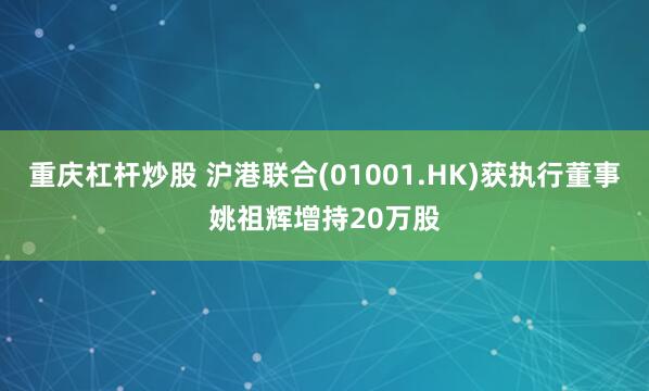 重庆杠杆炒股 沪港联合(01001.HK)获执行董事姚祖辉增持20万股