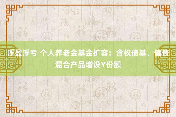 浮盈浮亏 个人养老金基金扩容：含权债基、偏债混合产品增设Y份额