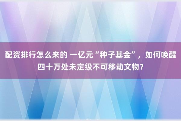 配资排行怎么来的 一亿元“种子基金”，如何唤醒四十万处未定级不可移动文物？