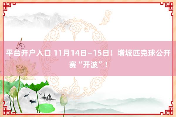 平台开户入口 11月14日—15日！增城匹克球公开赛“开波”！